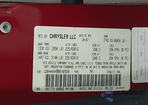 2008 Dodge Grand Caravan Se z USA, uszkodzony, nr VIN 1D8HN44H98B102930